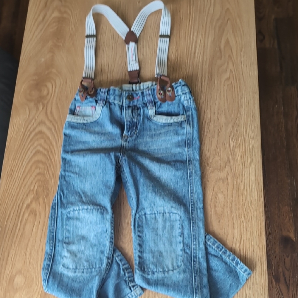 Hanna Andersson Blue Jeans With Suspenders 120 Cm